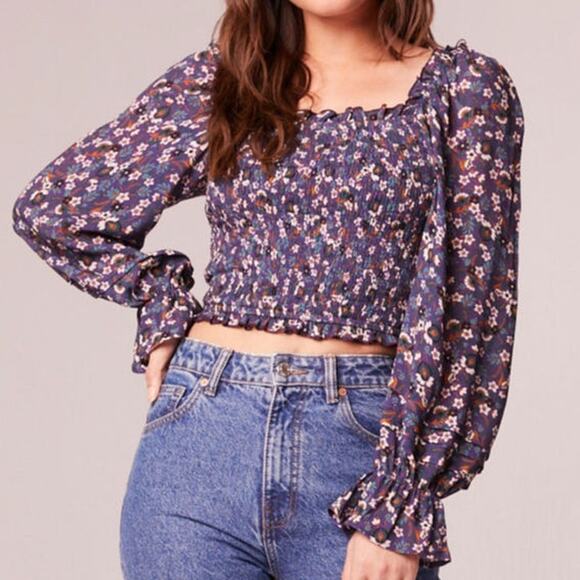 NWT Band of the Free Agathe Ditsy Floral Smocked Top Sz. M [8-10] Purple Ivory - Picture 4 of 11